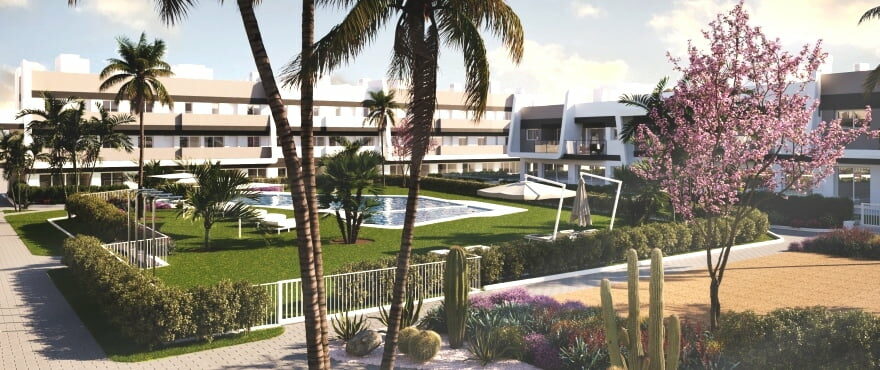 Te koop staande appartementen met gemeenschappelijk zwembad en tuin in Gran Alacant