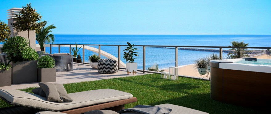 Sea views from the spacious terrace belonging to the penthouses at Bella Beach