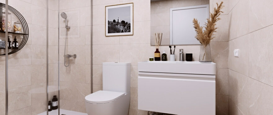 Moderne en complete badkamer in Amara, met geïnstalleerde schermen