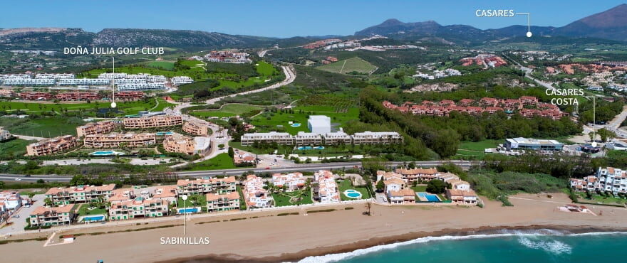 Solemar, Casares plage : nouveaux appartements avec jardin et piscine commune. Vue sur la Méditerranée.