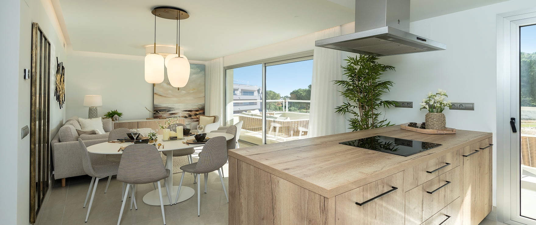 Moderne Küche der Neubauapartments, zu verkaufen in der Wohnanlage Solana Village, La Cala Resort