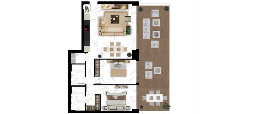 Terra, plan de l'appartement de 2 chambres à coucher