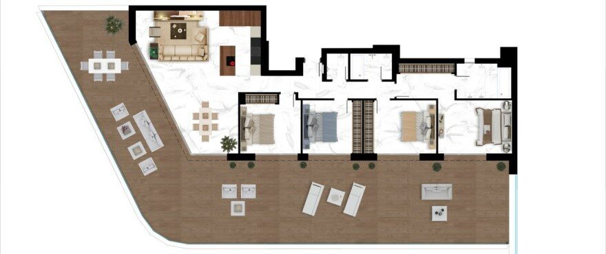 Terra, Grundriss eines Penthouses mit 4 Schlafzimmer