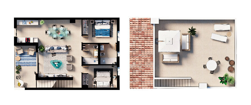 Es Balcó: Grundriss Apartment mit 2 Schlafzimmern
