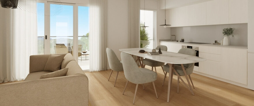 Integrated living and kitchen area, in the new development for sale in Breeze
