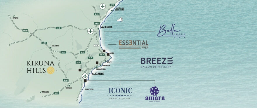 Mapa sytuacyjna osiedli firmy Taylor Wimpey España na Costa Blanca