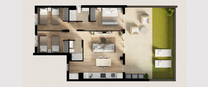 Breeze, Balcon de Finestrat, 3-bedroom apartment floor plan. Groundfloor