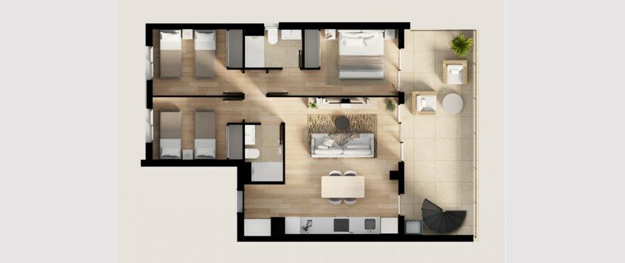 Breeze, Balcón de Finestrat, plano apartamento 3 dormitorios. Primer piso