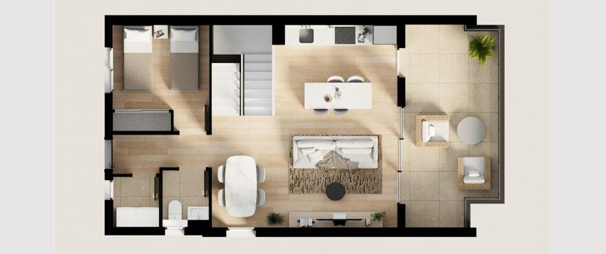 Breeze, Balcon de Finestrat, 3-bedroom terraced house floor plan. Groundfloor
