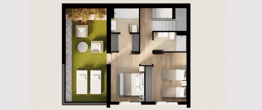 Breeze, Balcon de Finestrat, 3-bedroom terraced house floor plan. Floor 1