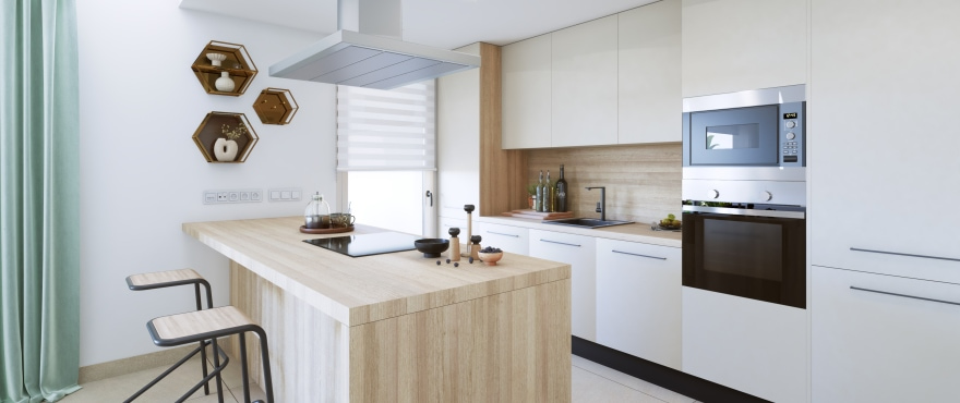 Modern kitchen at the new apartments for sale, Solana Village, La Cala Resort