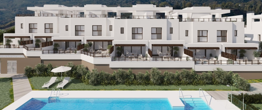 Communal pool and garden at the new homes at Belaria