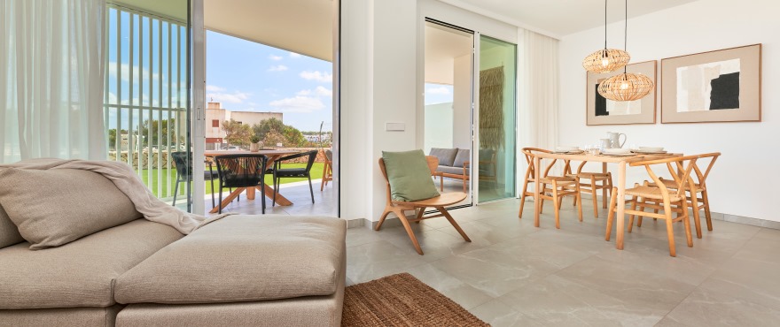 Bright living room at the new La Mar apartments