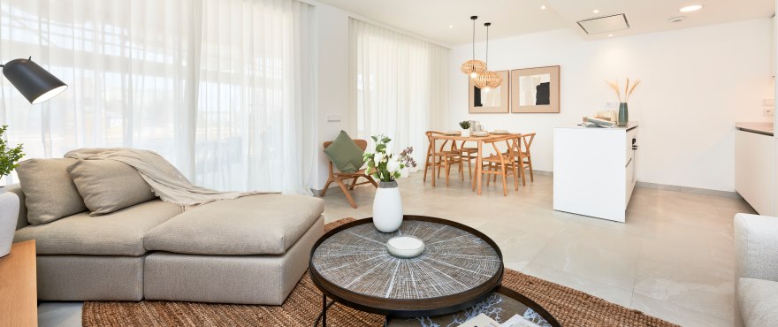 Bright living room at the new La Mar apartments
