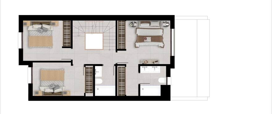 Belaria – plan of upper floor, 3 bedrooms, 2 bathrooms