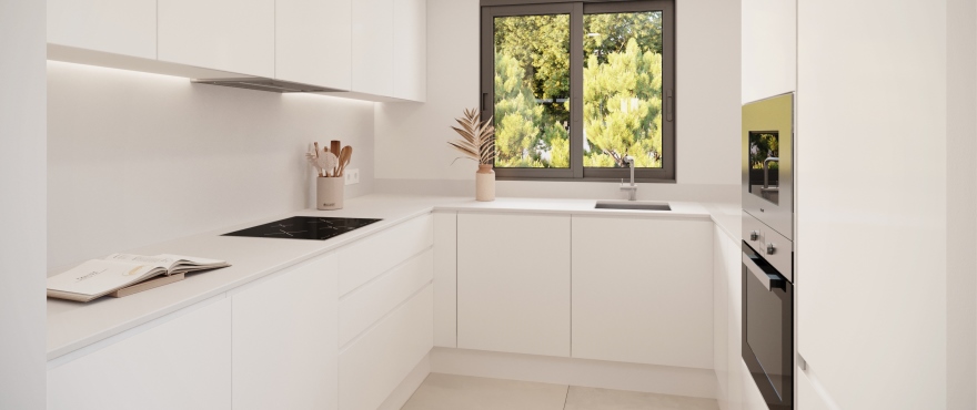 Moderne, open keuken in de nieuwe geschakelde woningen in Azur
