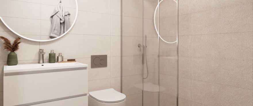 Full modern bathroom with shower at the townhouses at Azur