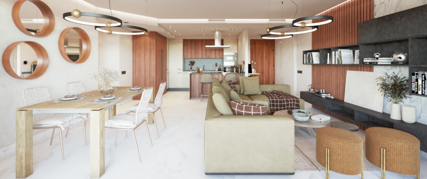 Mare, Lichtgevende woonkamer - eetkamer in nieuwe flats te koop