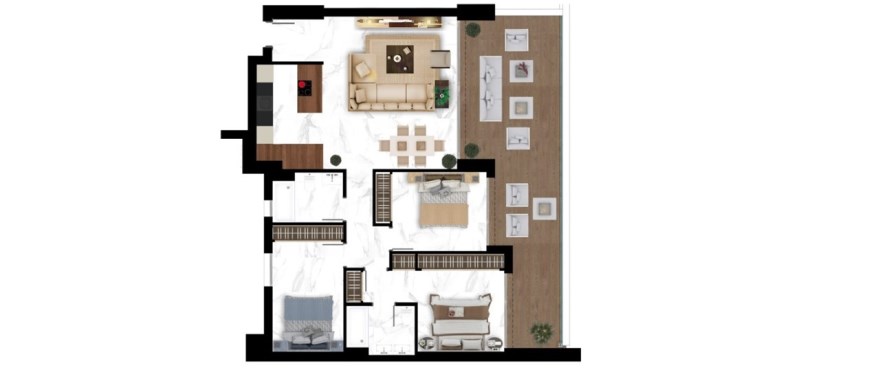 Mare, plano de apartamento de 3 dormitorios