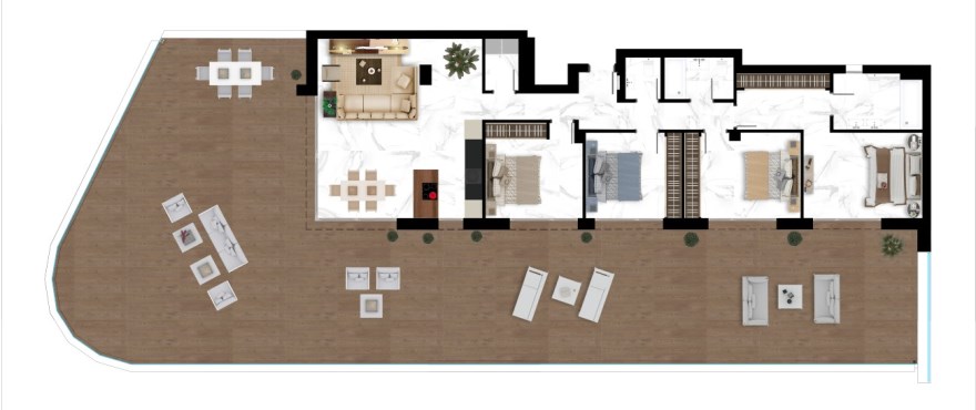 Mare, plan d'étage d'un penthouse de 4 chambres