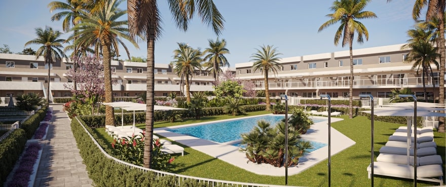 Allure: appartements et duplex neufs de 2 et 3 chambres à vendre en Elche, Alicante. Piscine commune (adultes et enfants) et salle polyvalente. Costa Blanca