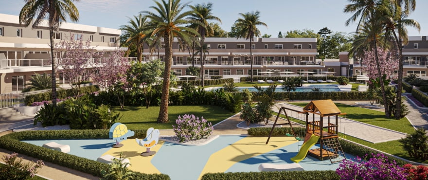 Allure: appartements et duplex neufs de 2 et 3 chambres à vendre en Elche, Alicante. Piscine commune (adultes et enfants) et salle polyvalente. Costa Blanca