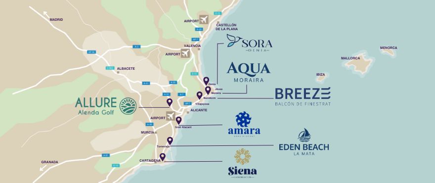 Map New properties for sale Costa Blanca