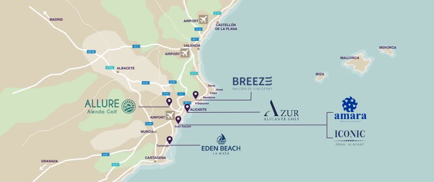 Map New properties for sale Costa Blanca