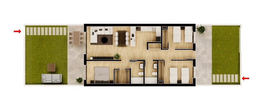 Plan Apartment mit 3 Schlafzimmern