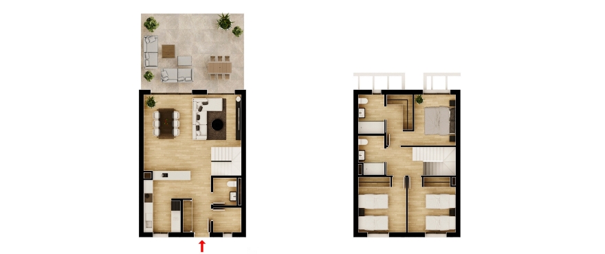 Planritning: duplex 3 sovrum