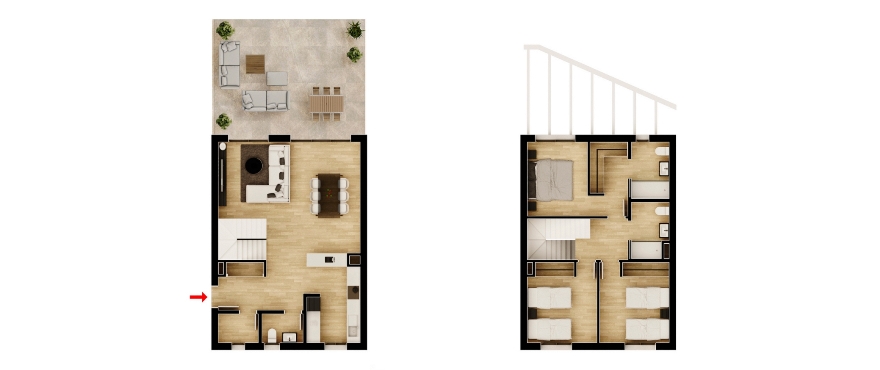 Plattegrond duplex: Appartementen 3 slaapkamers