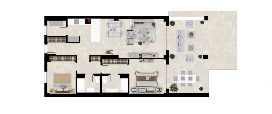 Plan apartamentu 2 sypialniami i 2 łazienkami. Altura 160