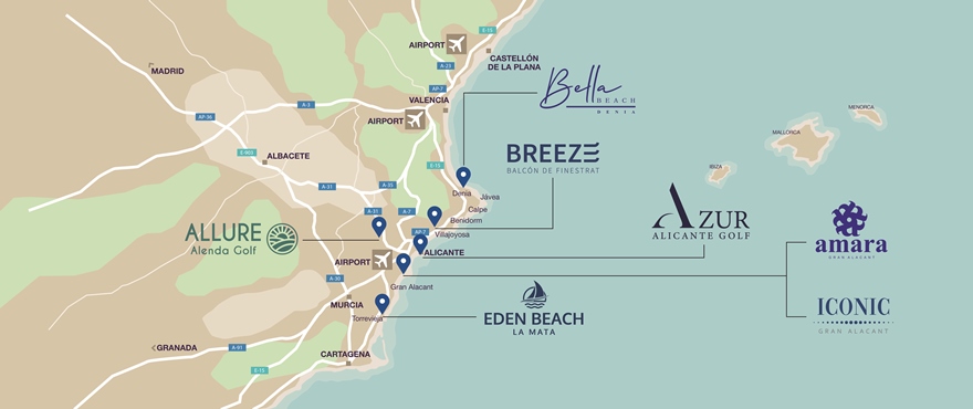 Map New properties for sale Costa Blanca