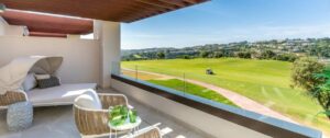 Large terrace with panoramic views of the golf course at La Cala Resort.