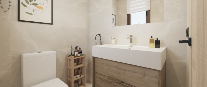 Modern, fully equipped bathroom with shower in the townhouse at The Meadows