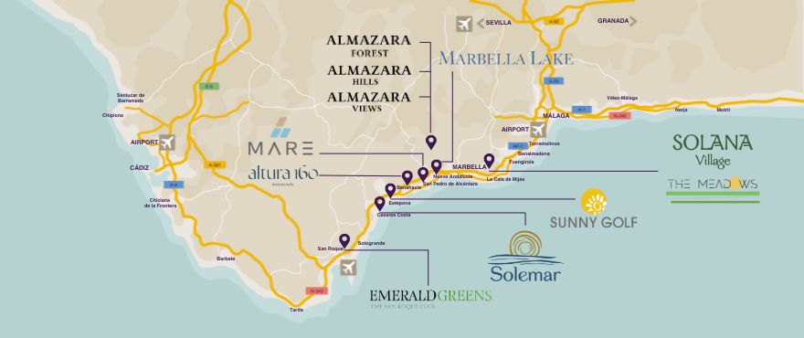 Map New properties of Taylor Wimpey Spain for sale Costa del Sol