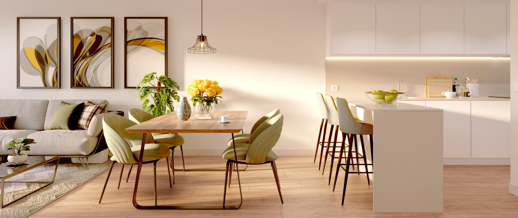 Nowoczesna i otwarta kuchnia w nowych apartamentach Sora