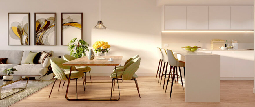 Cocina moderna y abierta en los nuevos apartamentos Sora