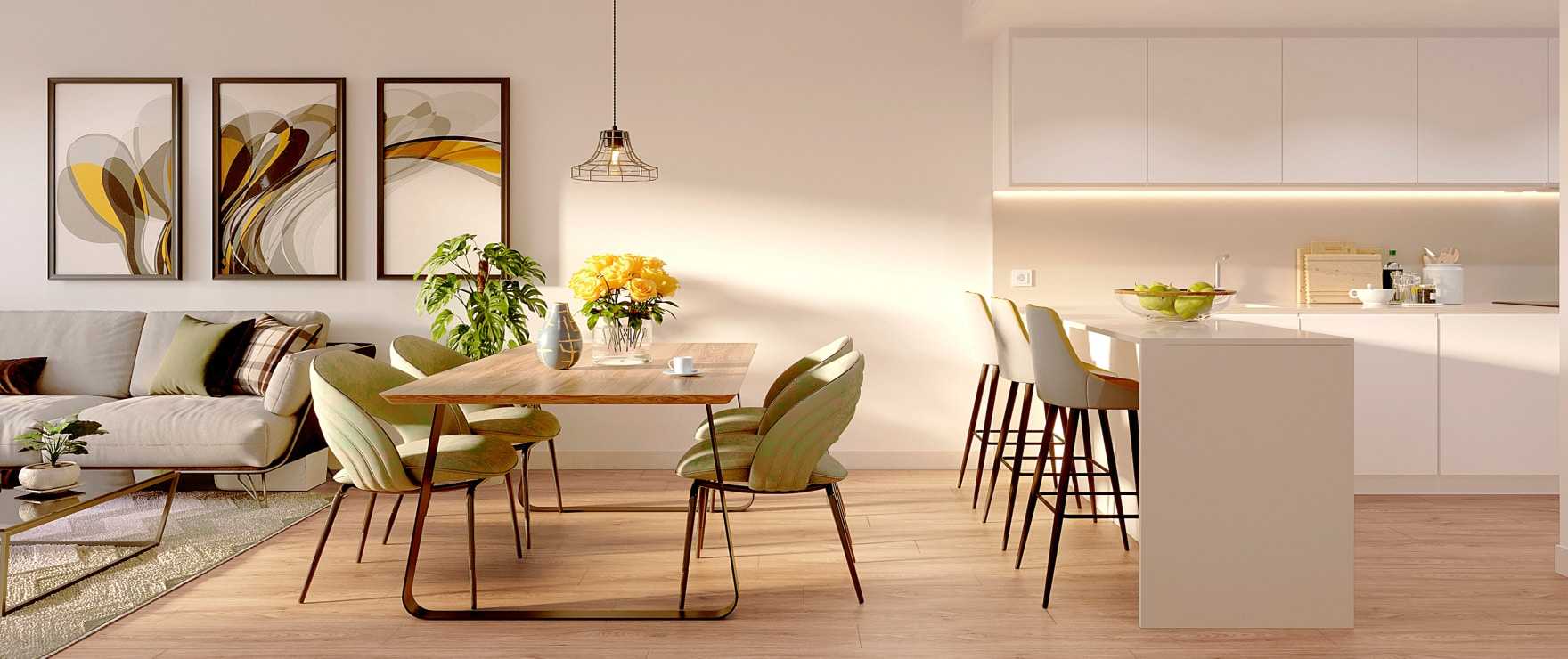 Moderne, offene Küche in den Neubauapartments Sora