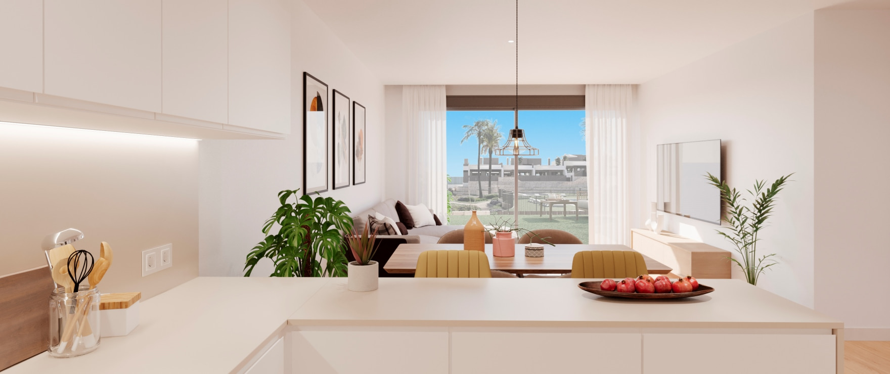 Nowoczesna i otwarta kuchnia w nowych apartamentach Sora