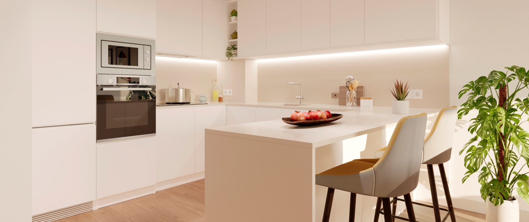 Nowoczesna i otwarta kuchnia w nowych apartamentach Sora