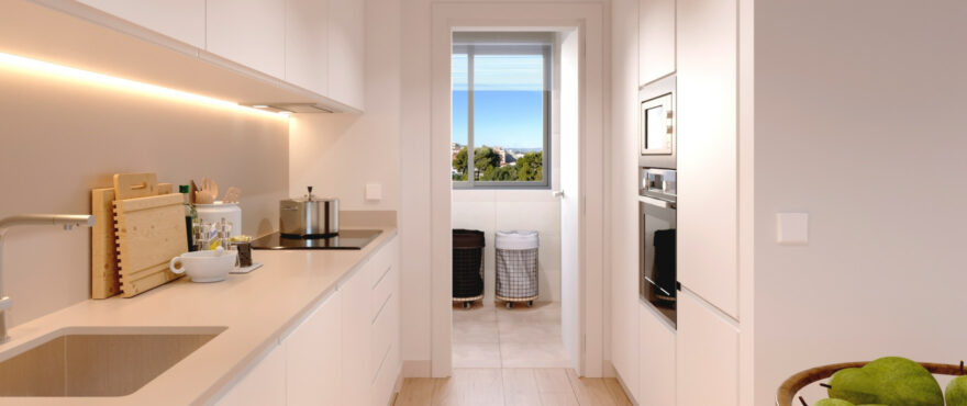 Cocina moderna y abierta en los nuevos apartamentos Sora