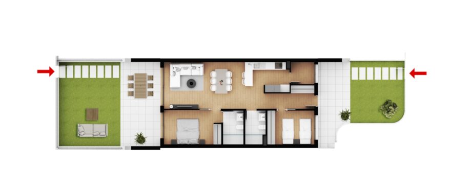 Sora, plano planta baja 2 dormitorios