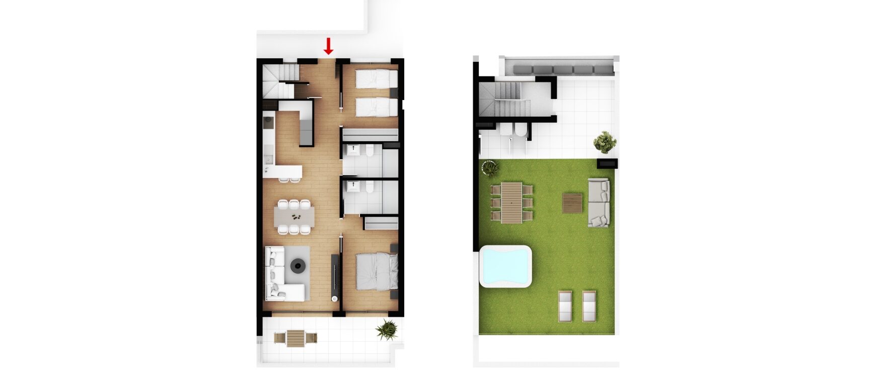 Sora, plan apartamentu ansardowego z 2 sypialniami