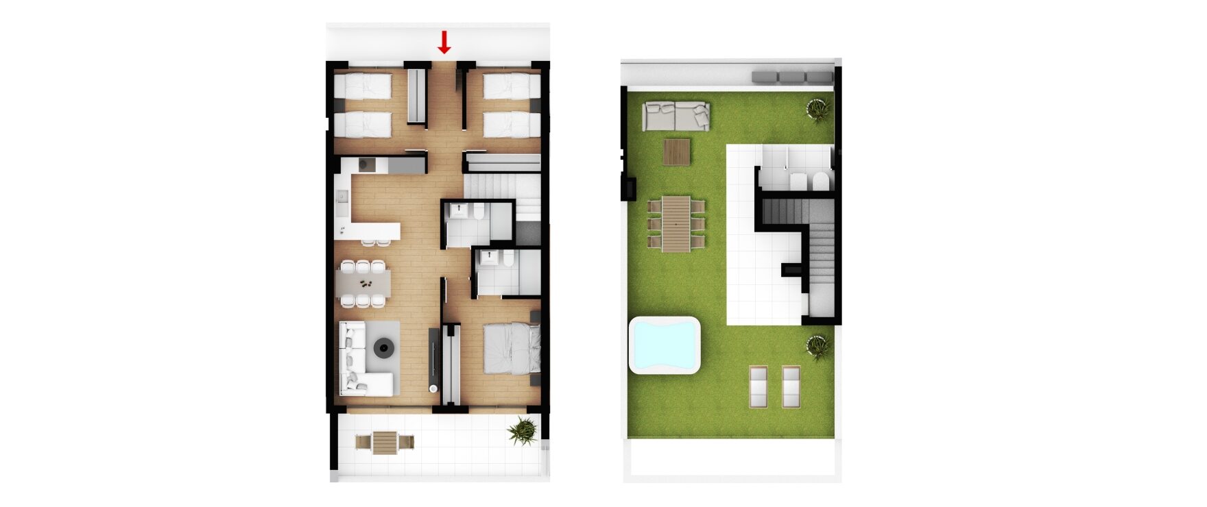 Sora, plan apartamentu mansardowego z 3 sypialniami