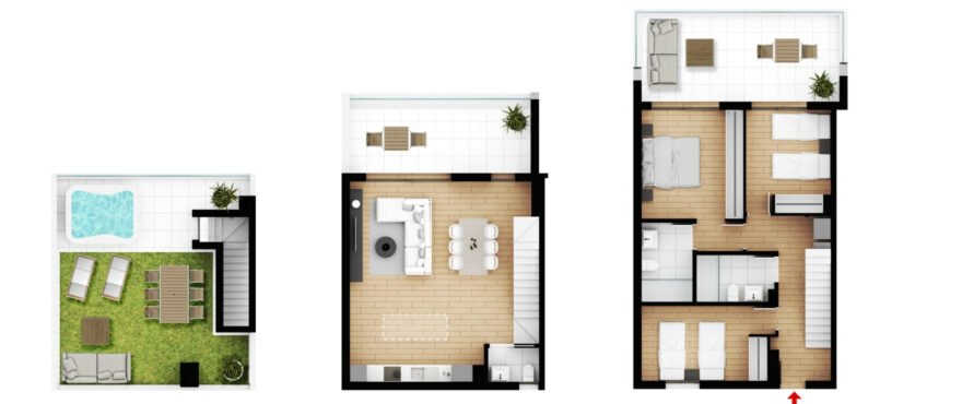 Sora, plano duplex 3 dormitorios