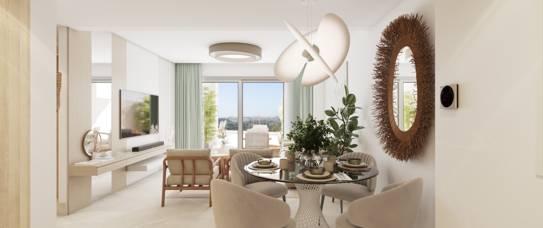 Ruime en heerlijk lichte woonkamer met panoramisch zeezicht