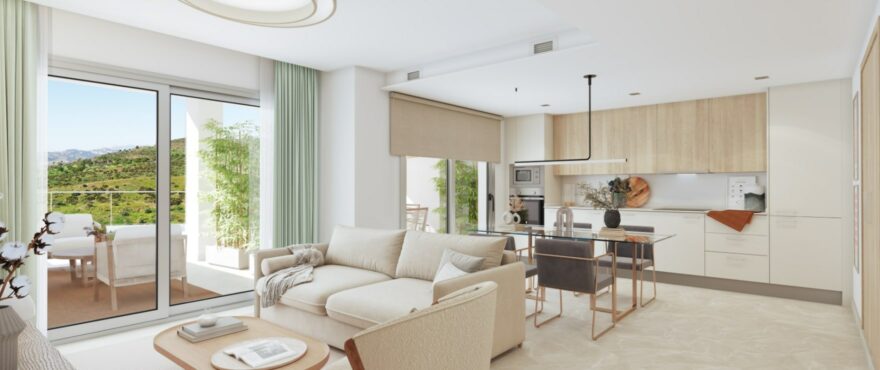 Salón y cocina integrados, en la nueva promoción en venta de Valley Views