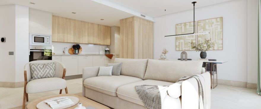 Salón y cocina integrados, en la nueva promoción en venta de Valley Views