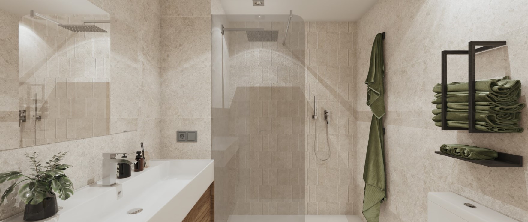 Moderne en complete badkamer in Valley Views, met ingebouwde schermen.